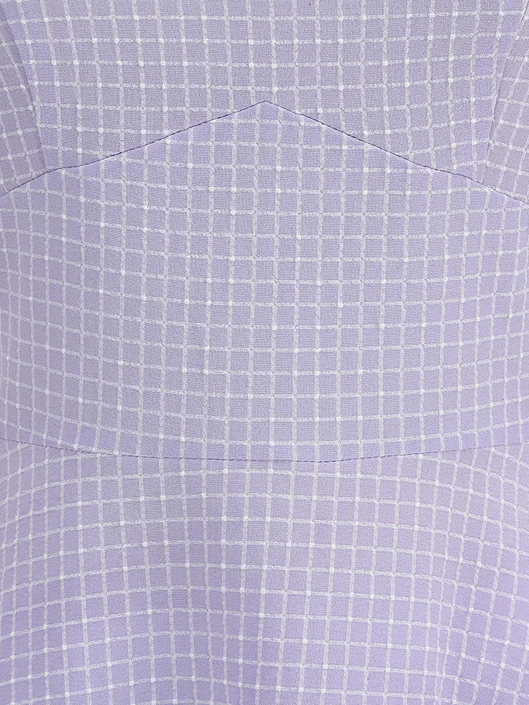 Halter Grid Print Fit & Flare Dress