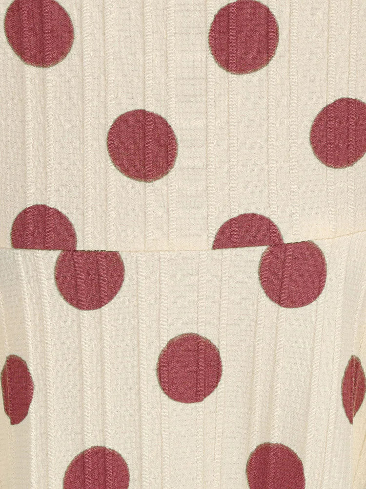 High Neck Polka Dot Long Sleeve Midi Dress with Bow Detail