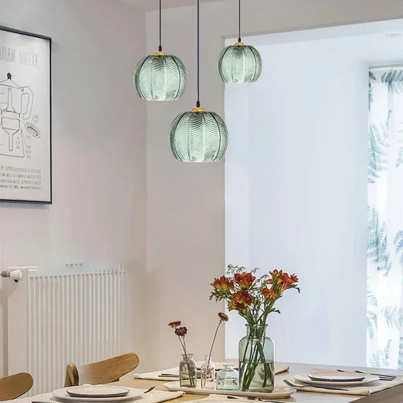 Mid-Century Botanical Dark Green Leaf Glass Pendant Lamp
