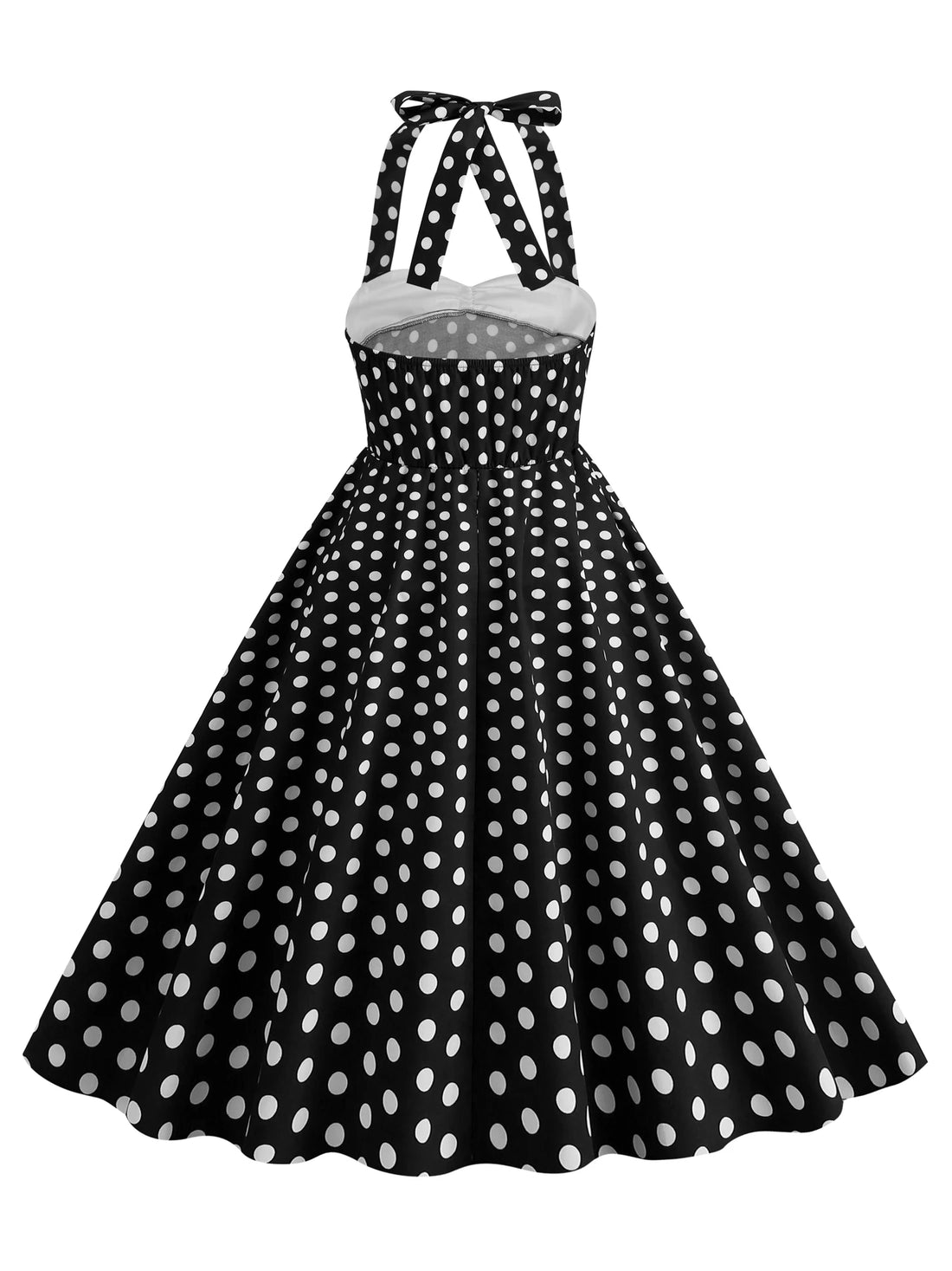 Polka Dot Halter Midi Dress with Contrast Bodice