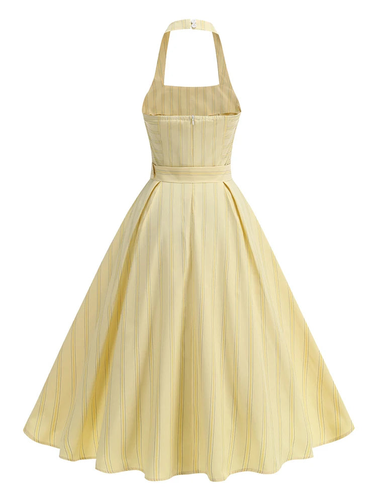 Striped Halter Belted Midi Dress