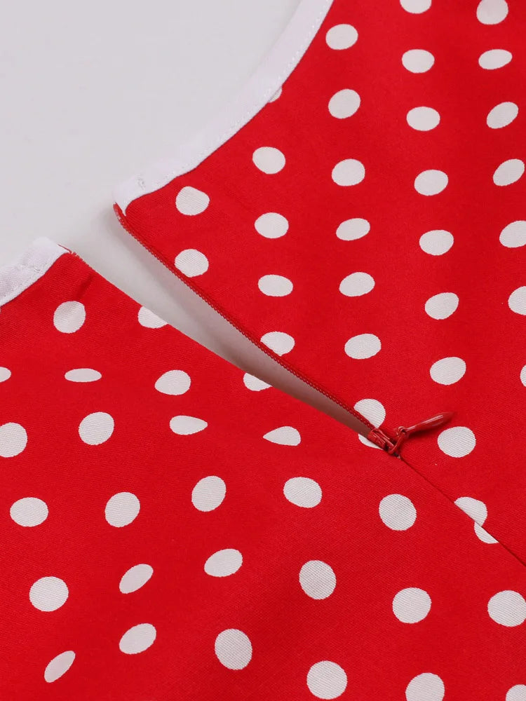 Polka Dot Short Sleeve Midi Dress with Waist Band