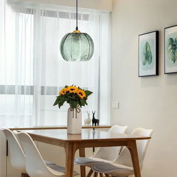 Mid-Century Botanical Dark Green Leaf Glass Pendant Lamp