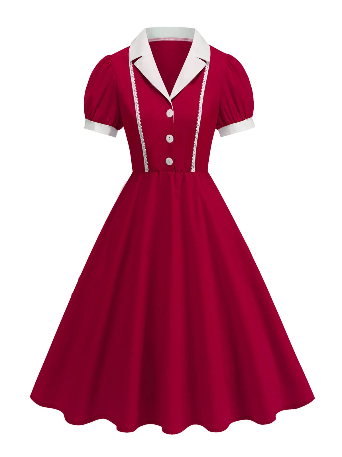 Lace Trim Contrast Collar Fit & Flare Dress