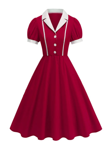 Lace Trim Contrast Collar Fit & Flare Dress