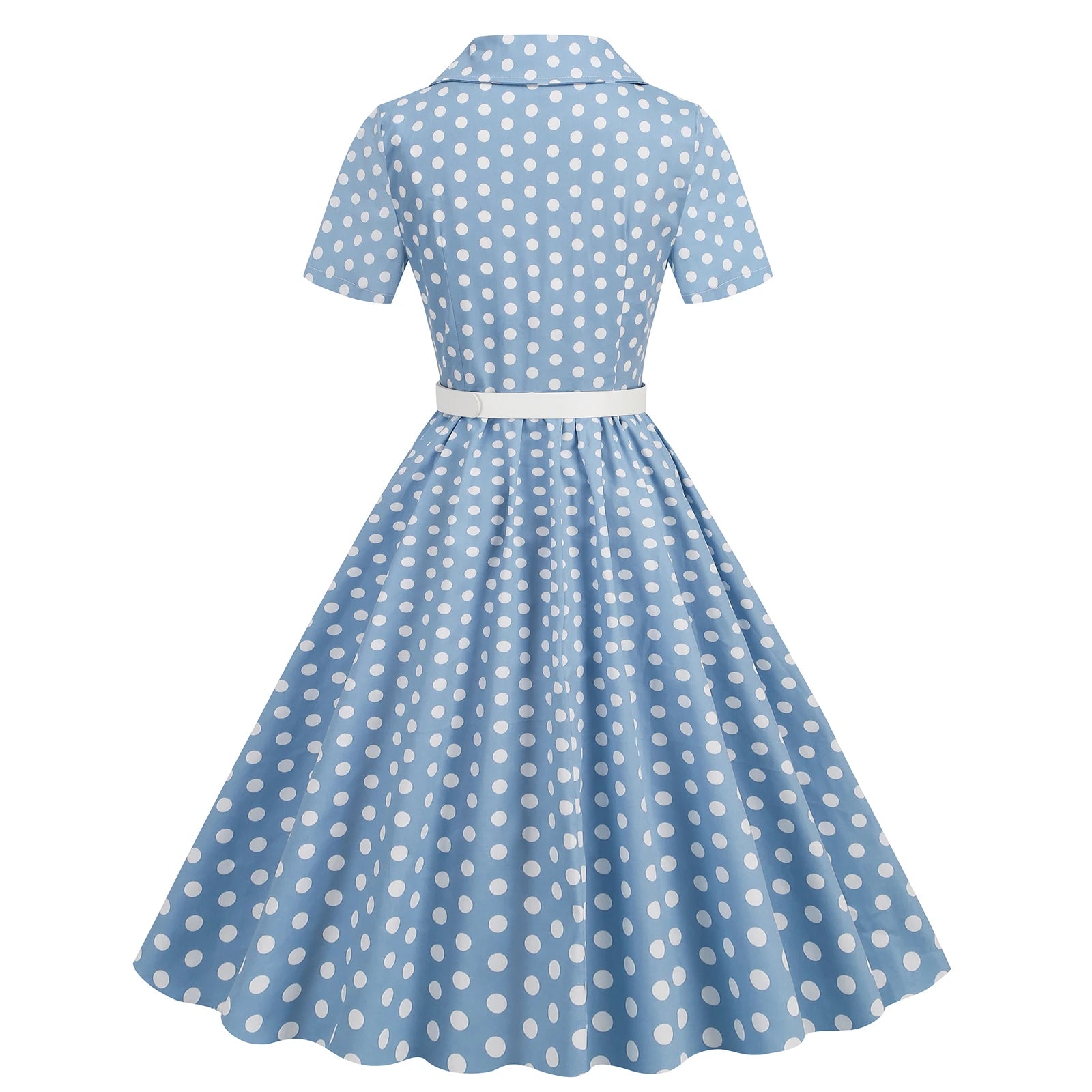Women Vintage Polka Dots Dress Retro Elegant V-Neck Office Cocktail Tea Party 1950s 40s Swing Dress Summer Dress Short Sleeves