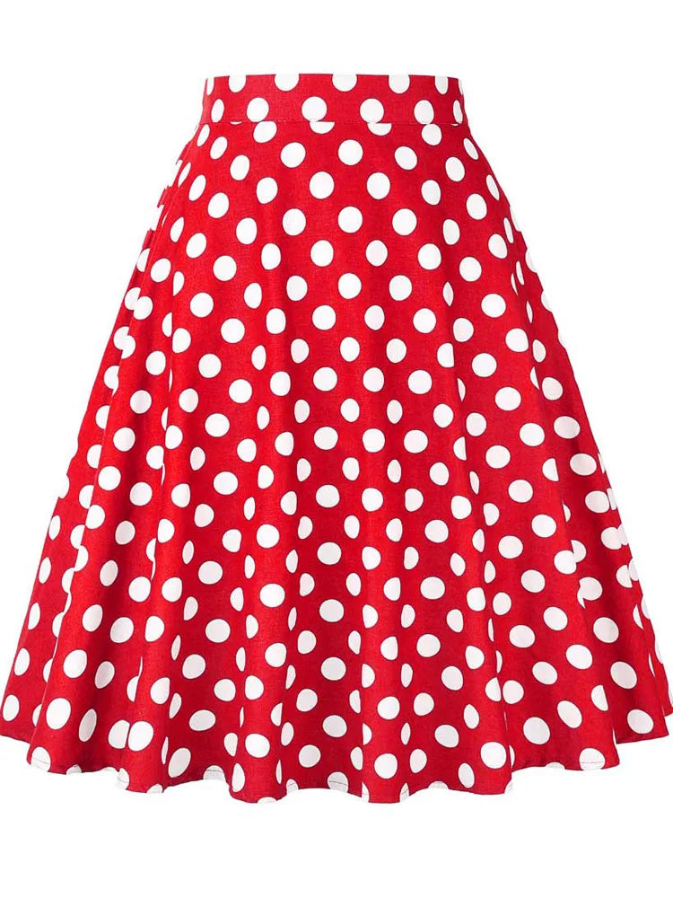 High Waist Polka Dot A Line Midi Skirt