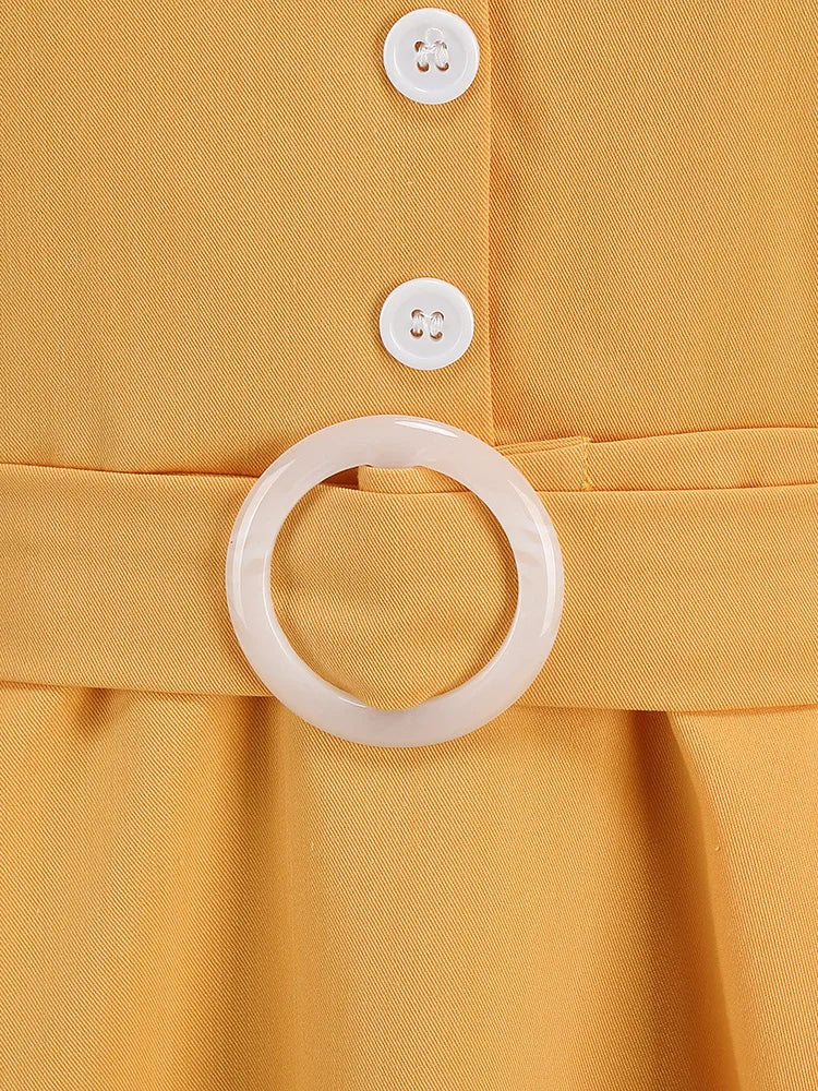 Contrast Trim Button-Front Fit & Flare Dress