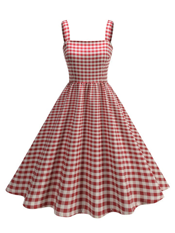 Gingham Square Neck Fit & Flare Dress