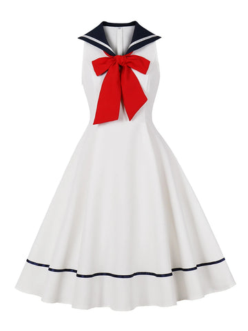 Sailor Collar Bow Fit & Flare Dress