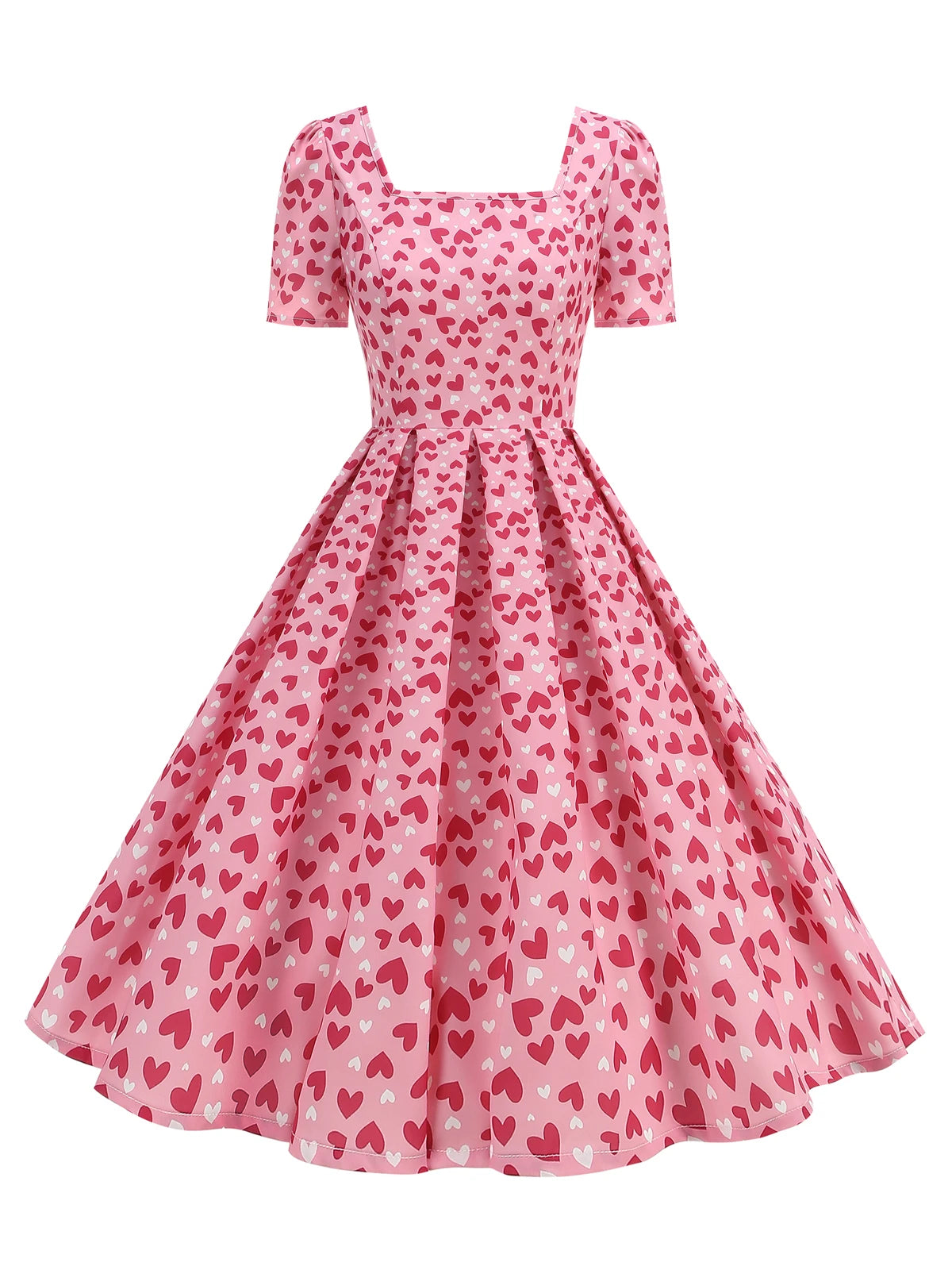 Heart Print Square Neck Fit & Flare Dress