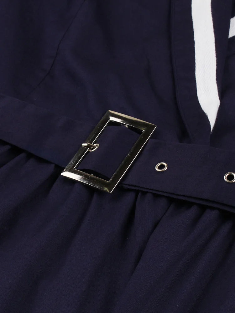 Contrast Trim Wrap Collar Fit & Flare Dress