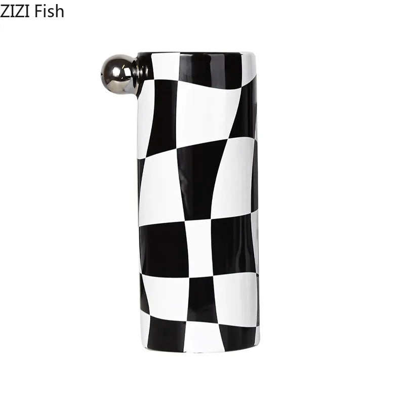 Art Deco Black & White Striped Geometric Vase