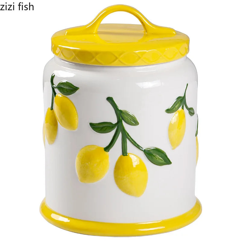 "Amalfi Coast" Embossed Lemon Ceramic Airtight Storage Canister