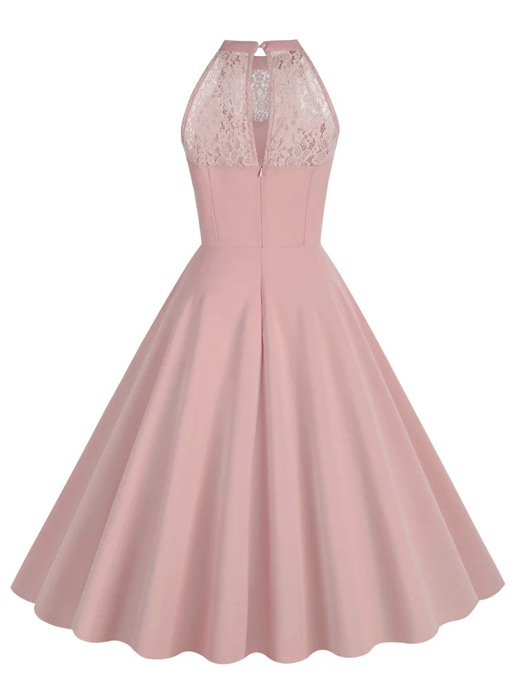 Lace Yoke Halter Fit & Flare Dress
