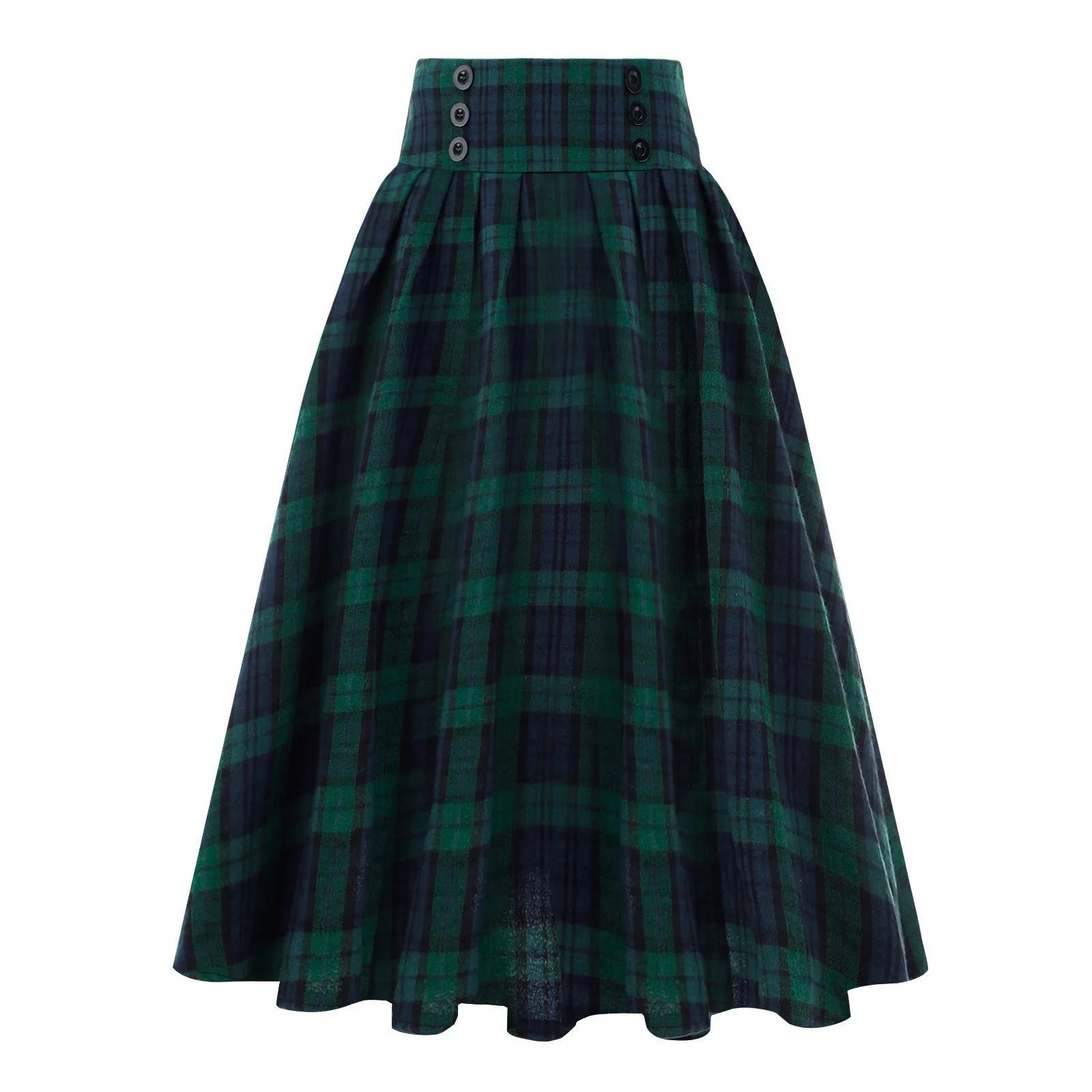High Waist Plaid Button Detail A Line Midi Skirt