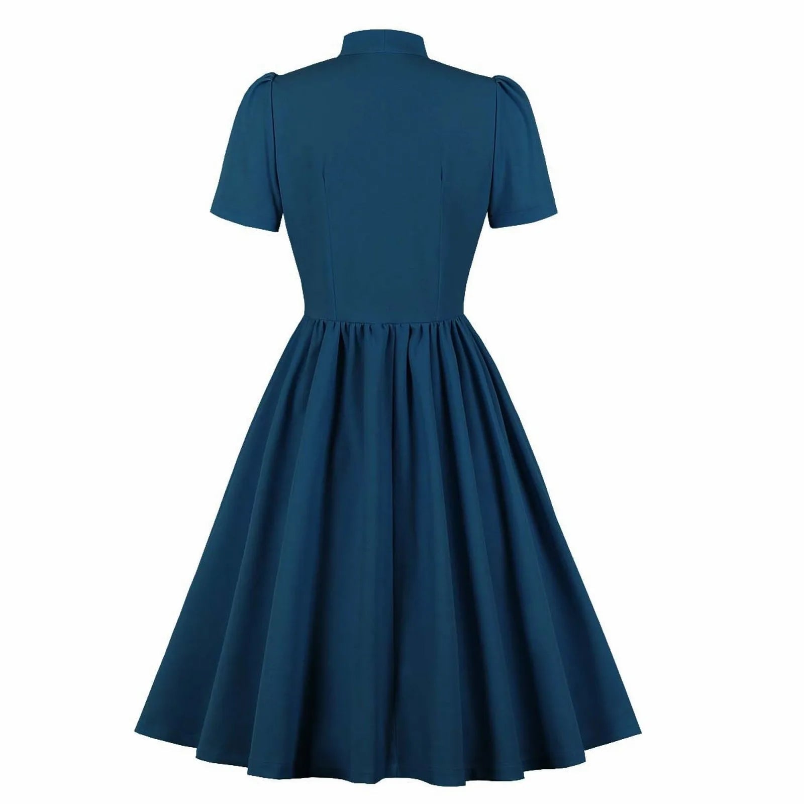 Short Sleeve Button Front Midi Dress with Neck Tie
