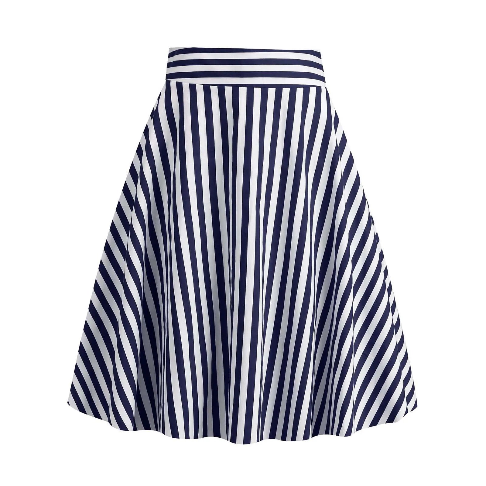 High Waist Vertical Stripe A Line Midi Skirt