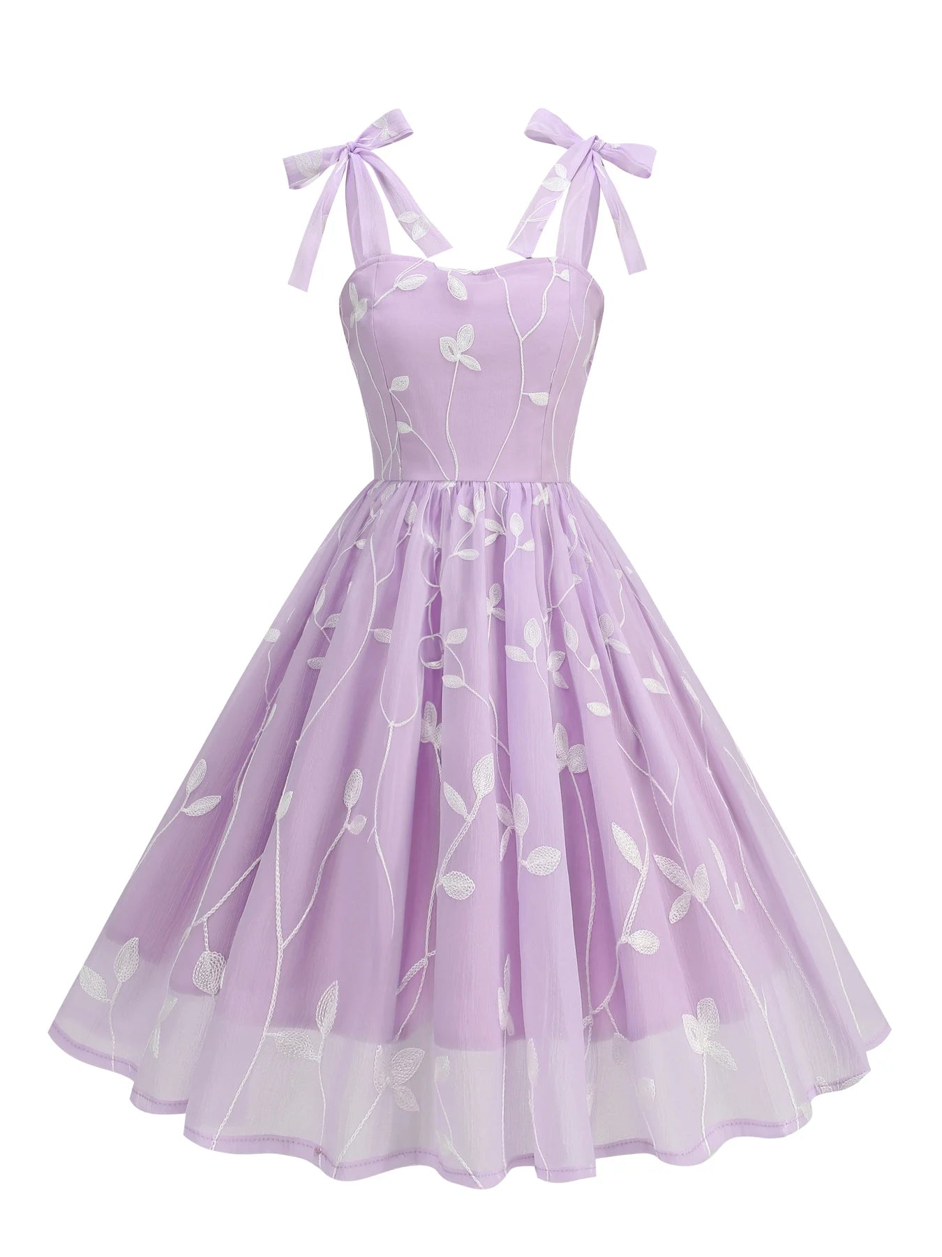 Embroidered Tie Strap Tulle Dress