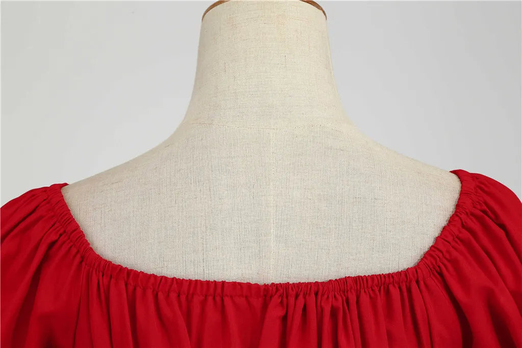 Puff Sleeve Square Neck Fit and Flare Midi Dress