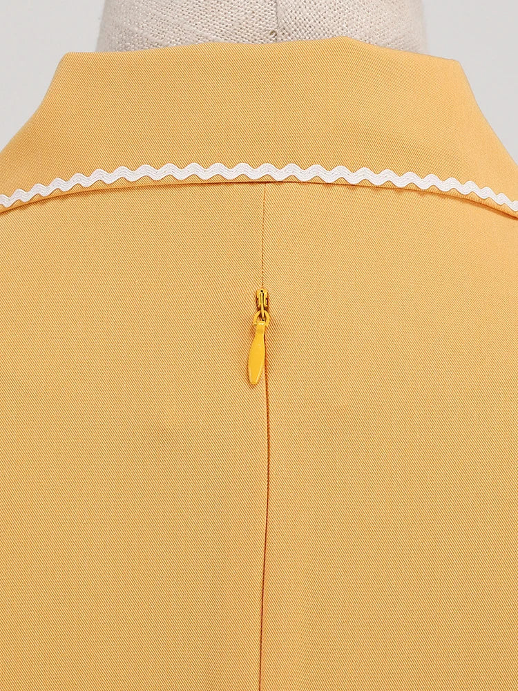 Contrast Trim Button-Front Fit & Flare Dress