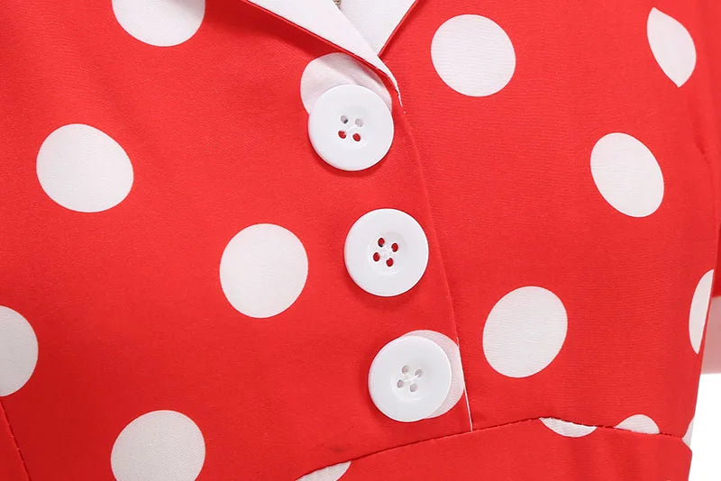 Vintage Polka Dot Pleated Summer Dress Women 1950s 60s Notched Collar Short Sleeve Belted Elegant Retro Clothing