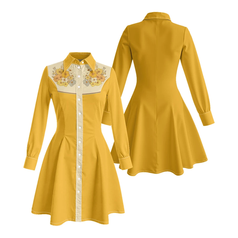 Long Sleeve Western-Inspired Shirt Dress with Embroidered Yoke