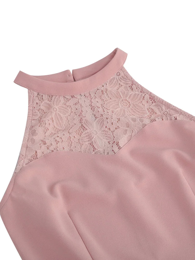 Lace Yoke Halter Fit & Flare Dress