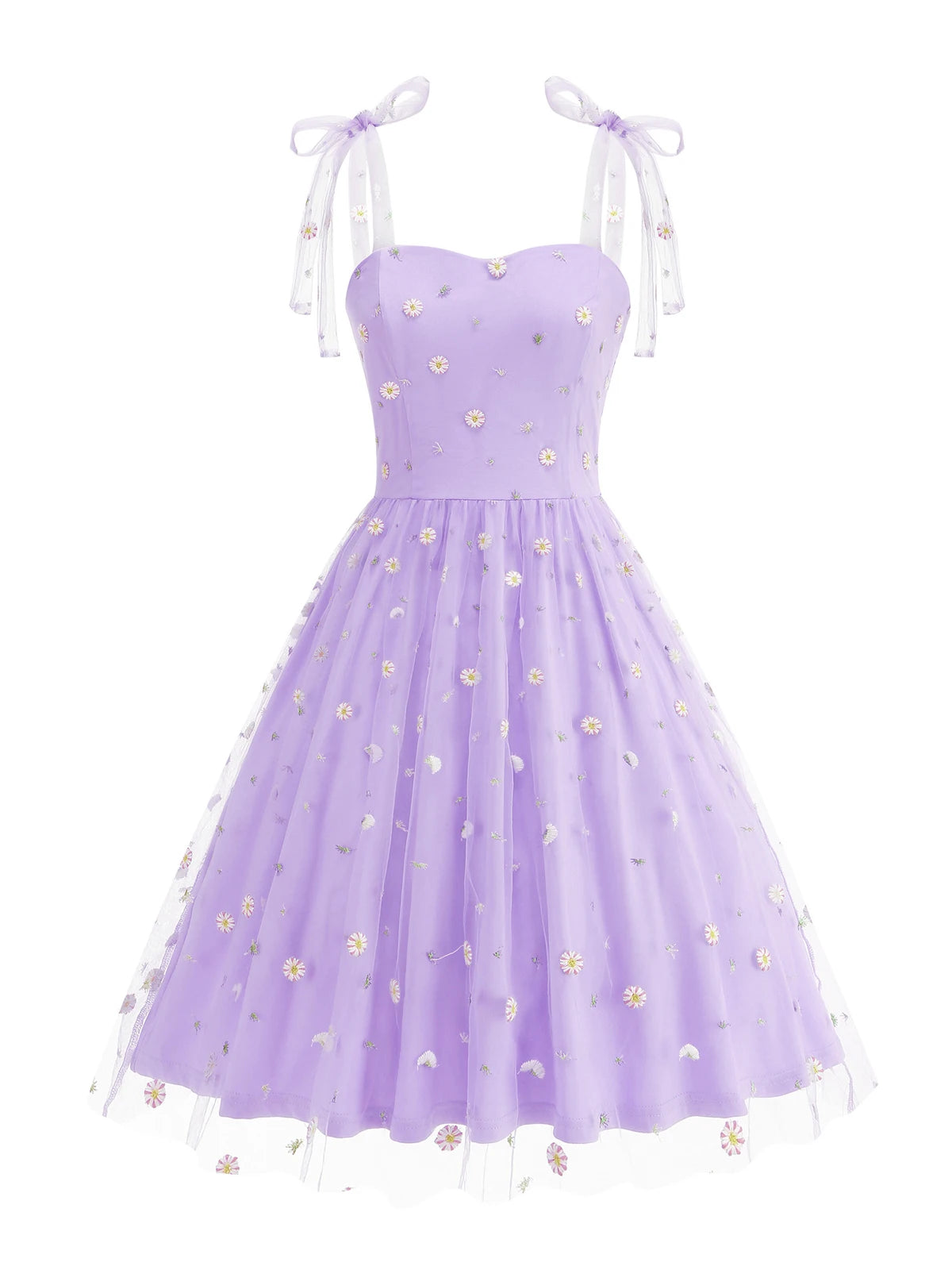 Embroidered Floral Tie Strap Midi Dress with Sheer Overlay