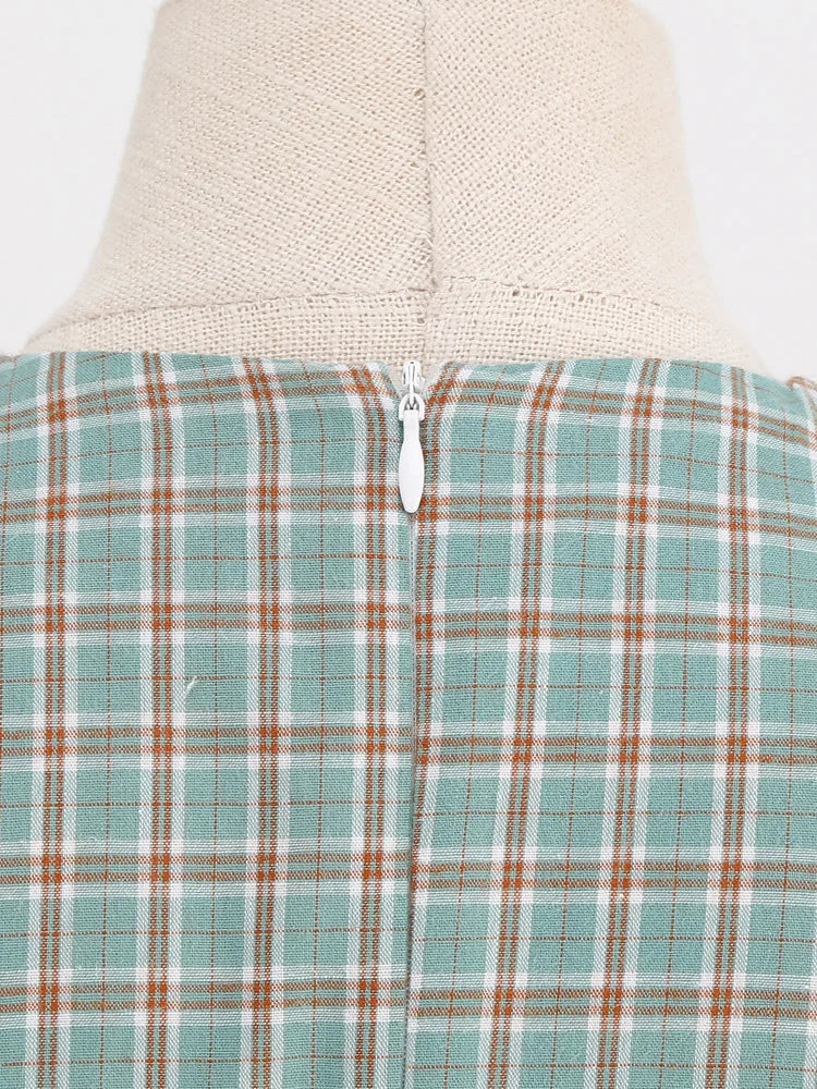Plaid Wrap Collar Belted Fit & Flare Dress