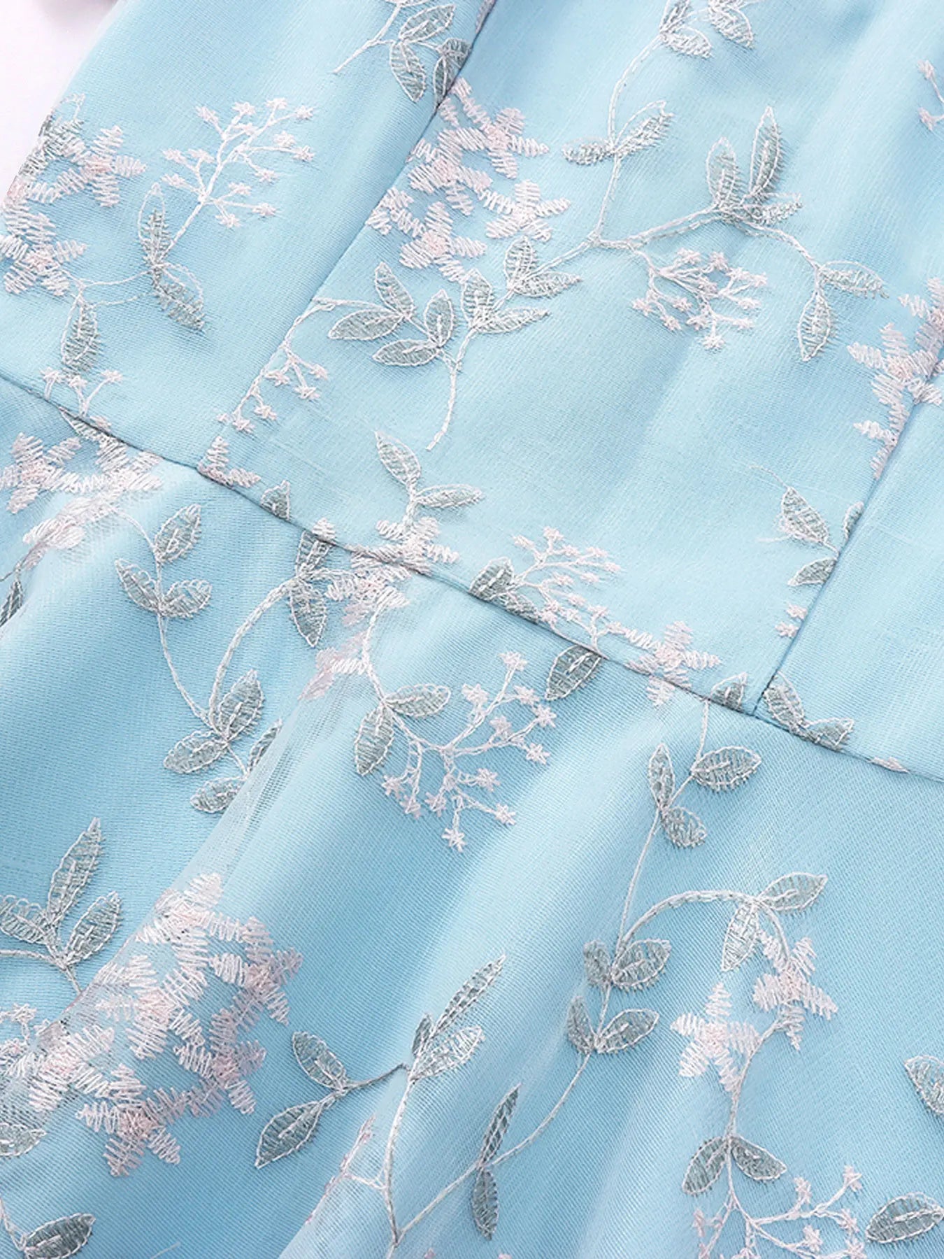 Embroidered Sheer Overlay Midi Dress with Tie Neck