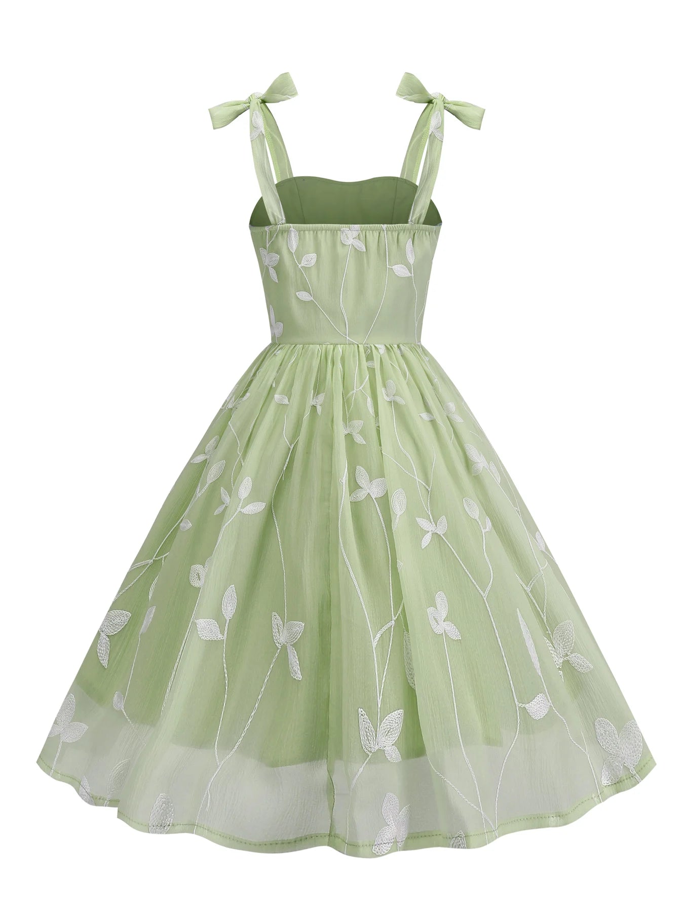Embroidered Tie Strap Tulle Dress