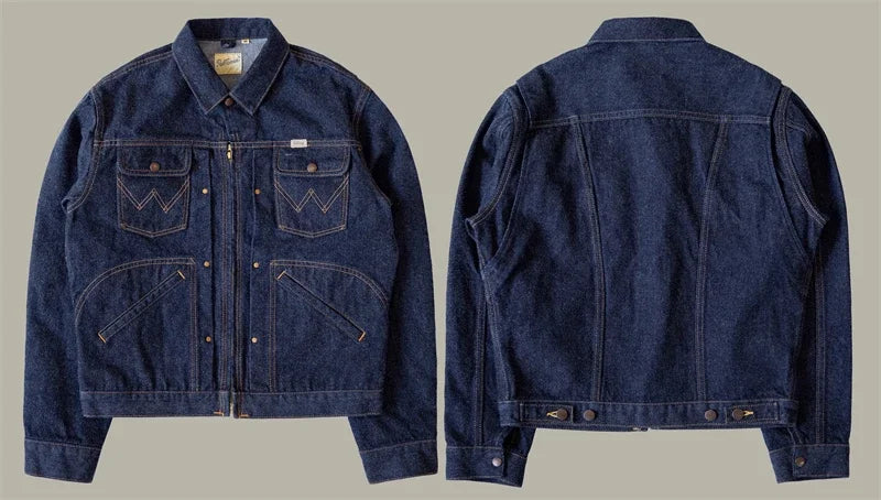 Denim Workwear Jacket with Zip Front and Snap Pockets