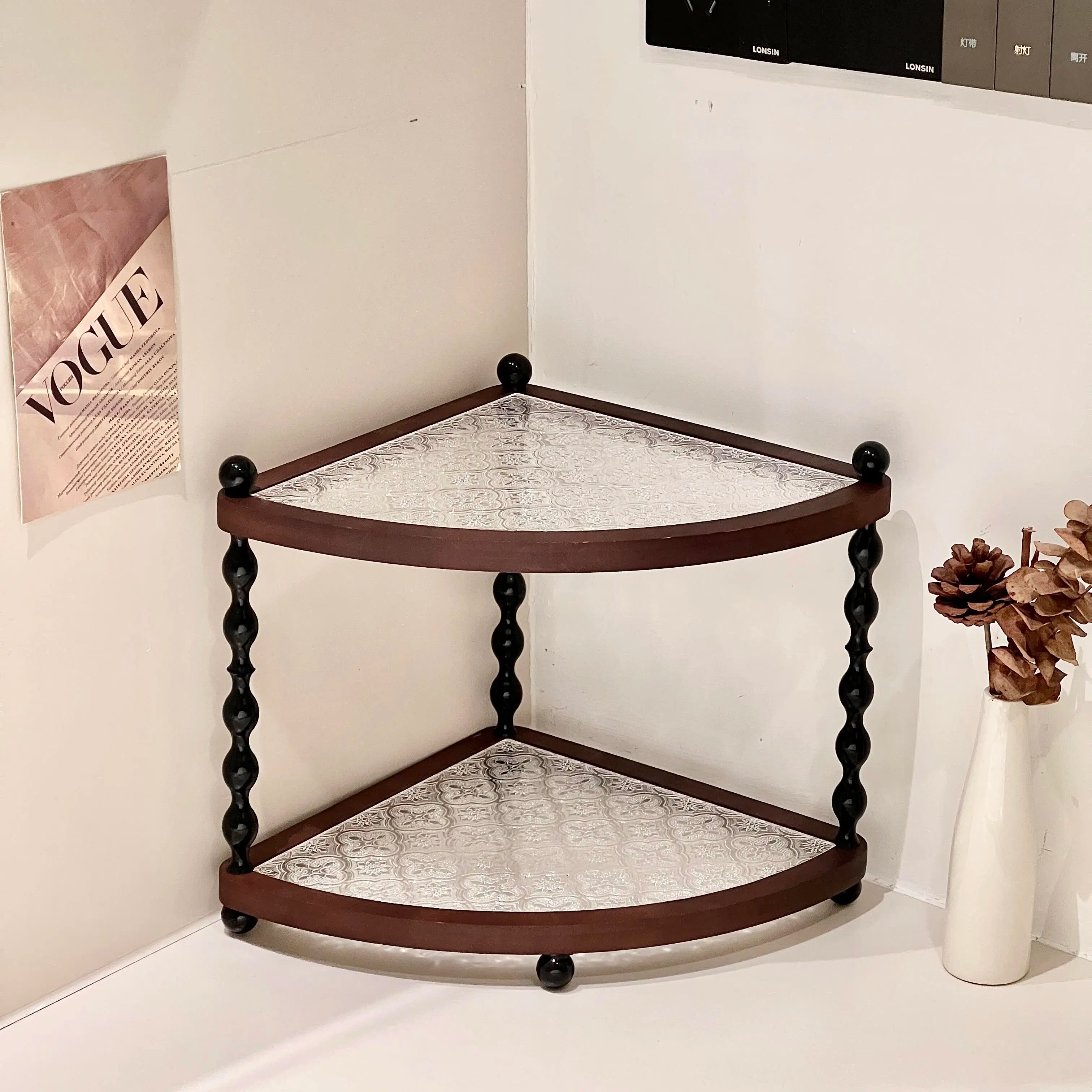Mid-Century Executive Wooden Double-Tier Desktop Storage Rack