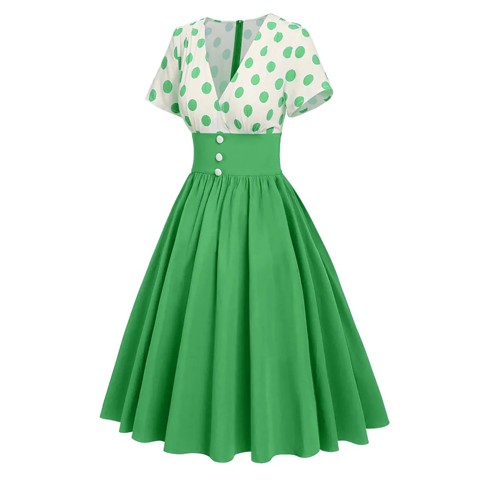 V Neck Polka Dot Fit and Flare Dress