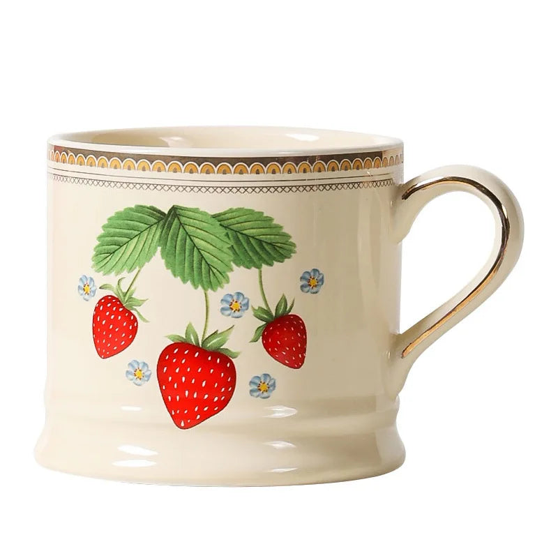 "Parisian Cafe" Hand-Painted Gold-Rimmed Strawberry Mug
