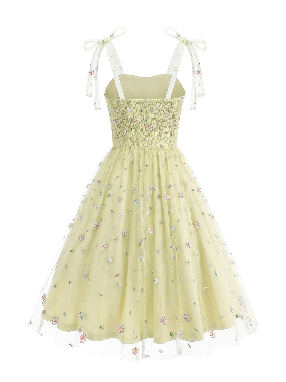 Embroidered Floral Tie Strap Midi Dress with Sheer Overlay