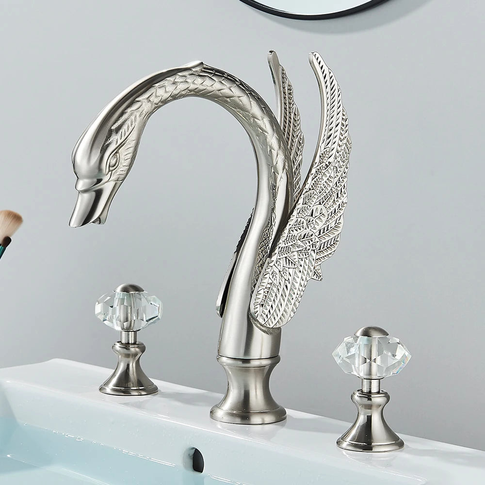 Hollywood Regency Golden Swan Dual Crystal Handle Basin Tap