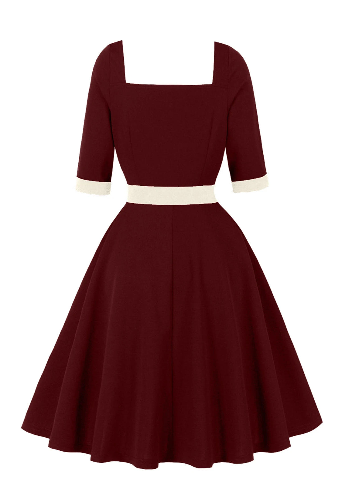 Contrast Lapel Button Detail Fit & Flare Dress
