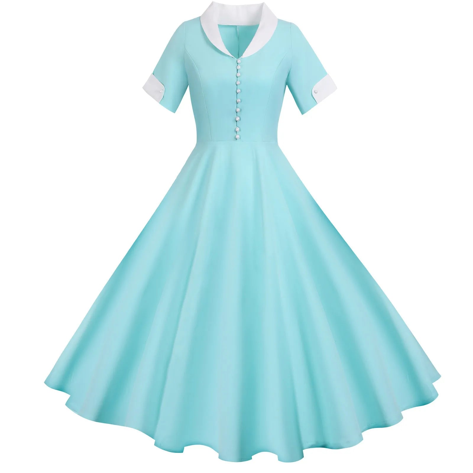 Contrast Collar Button Front Midi Dress
