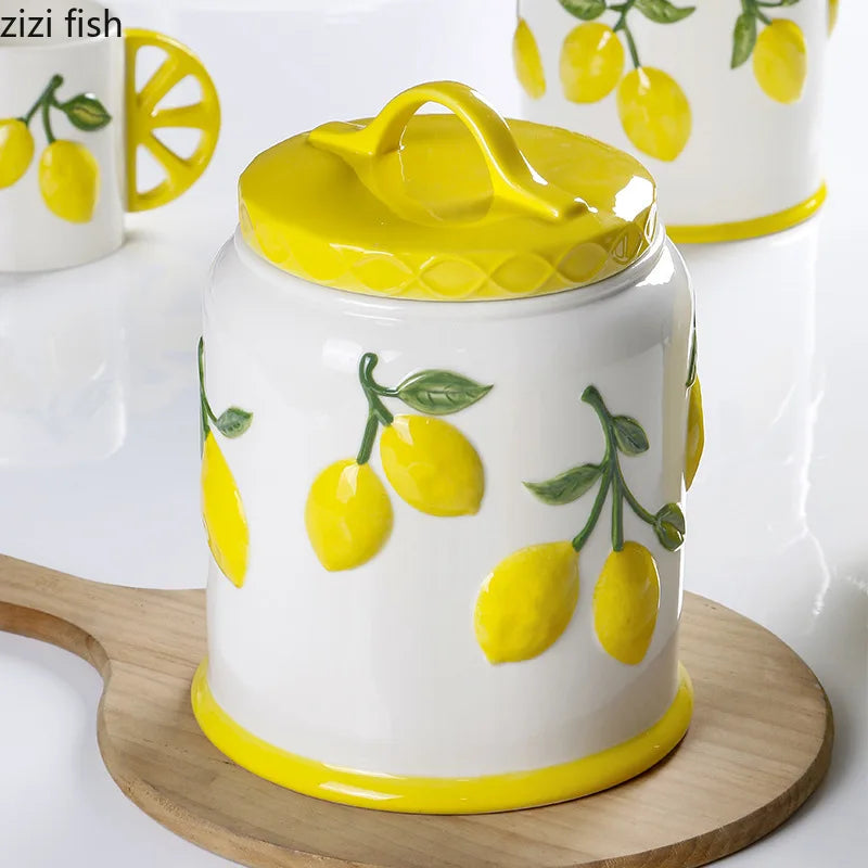 "Amalfi Coast" Embossed Lemon Ceramic Airtight Storage Canister