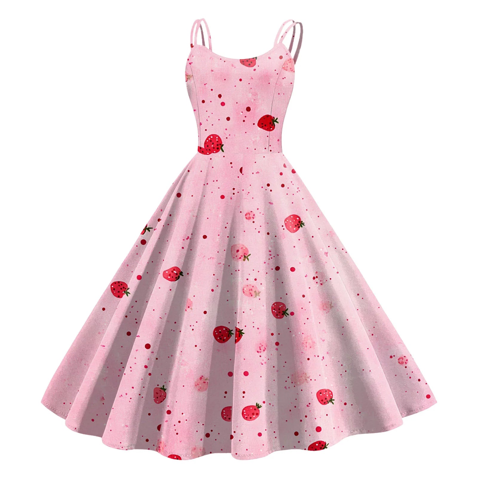 Fruit Print Spaghetti Strap Midi Dress