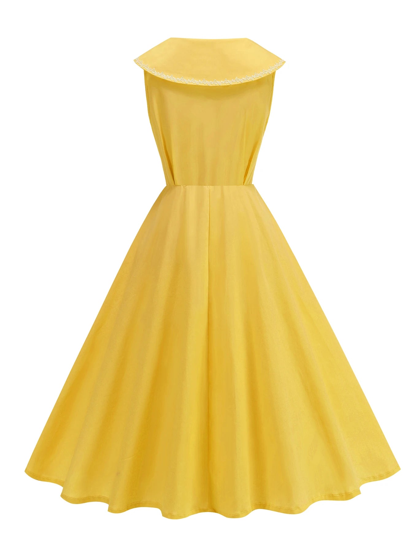 Sailor Collar Sleeveless Midi Dress with Button Front