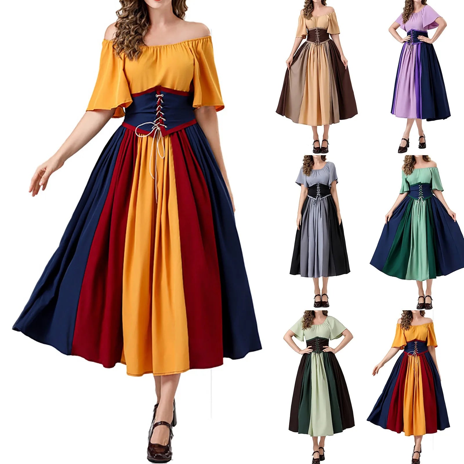 Off Shoulder Lace Up Panel Midi Dress