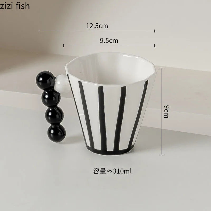 Mid-Century Mod Striped Latte Mug with Sculpted Handle