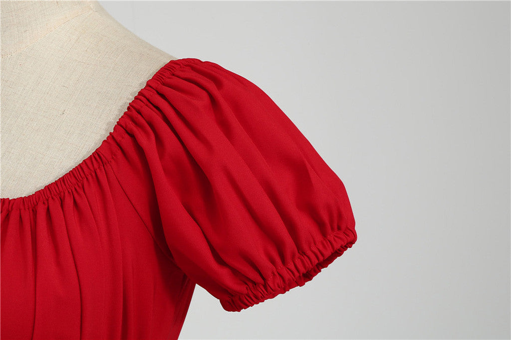 Puff Sleeve Square Neck Fit and Flare Midi Dress