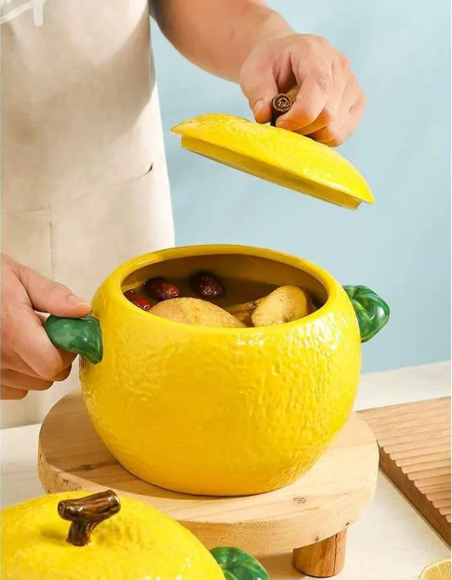 Amalfi Coast Embossed Lemon Soup Pot with Lid