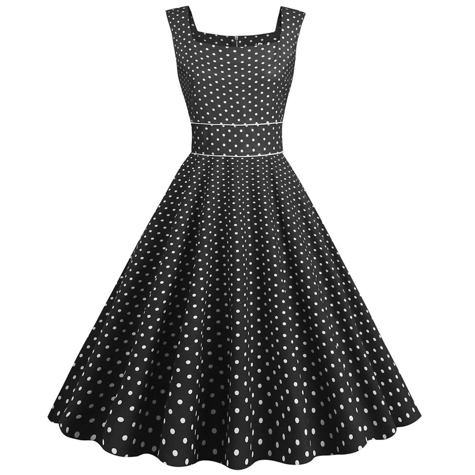 Sleeveless Polka Dot Fit and Flare Midi Dress