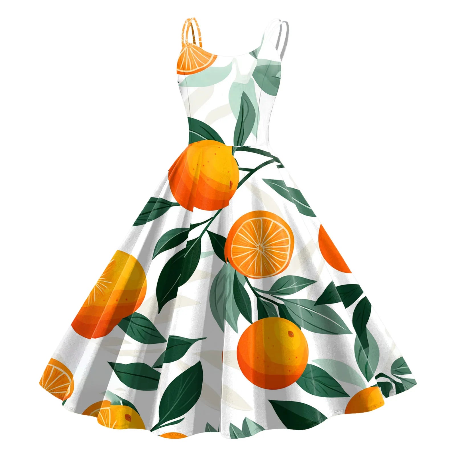 Sleeveless Fruit Print Fit and Flare Dress