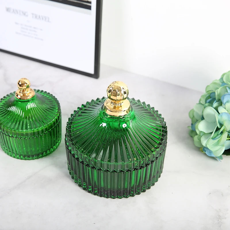 "Emerald Regency" Embossed Green Glass Jewelry & Candy Box
